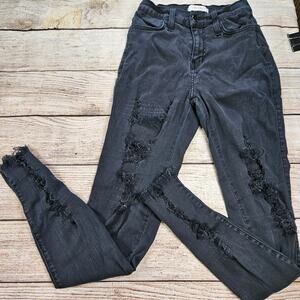 Vibrant MIU Pants Women's Size 3 Solid Black Stretch Skinny Distressed Raw Hem